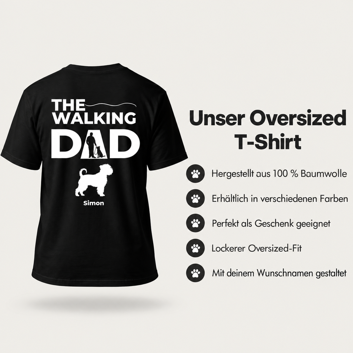 Black oversized T-shirt made of 100% cotton with the lettering "The Walking Dad" and a dog motif.